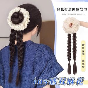 Peluca de cola de caballo de alta temperatura con ribete de encaje, trenzas dobles, cabello realista para mujer, peinado rápido - Product Image 3