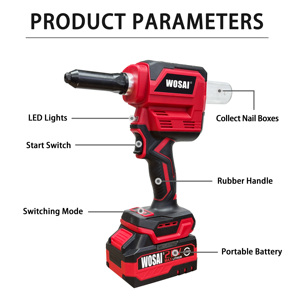 Wosai 20V Lithium <b>Battery</b> Power Riveting <b>Gun</b> Long Stroke Brushless Cordless Industrial Rivet WS0064 Cordless Rivet <b>Gun</b> WS0064 - Product Image 2