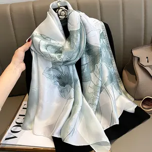 Custom Logo China Supplier Polyester head Scarves Ladies Shawl Digital Printing Satin Silk Scarf