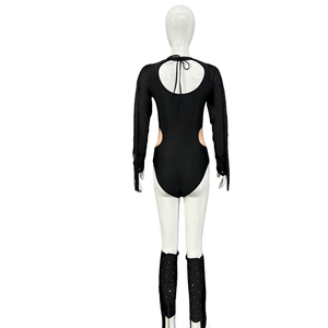 Черный цельный костюм для выступления - Product Image 4