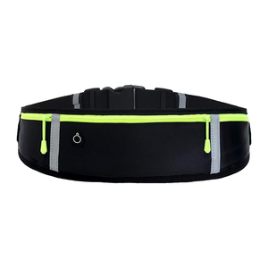 Sac banane de course en nylon noir avec bandes réfléchissantes et fermeture éclair vert fluo pour les sports de plein air - Product Image 1