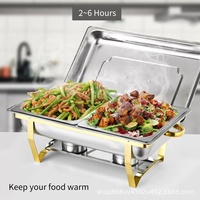 FULAIXIN FLX-160 Équipement de Restauration Grande Capacité 12L Demi-Plat Chafing Doré Ensemble Buffet en Acier Inoxydable Chauffé au Combustible