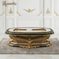 Ensemble de canapés de luxe en émeraude et or, canapé en bois sculpté de style royal turc avec table basse pour l'intérieur d'une grande maison