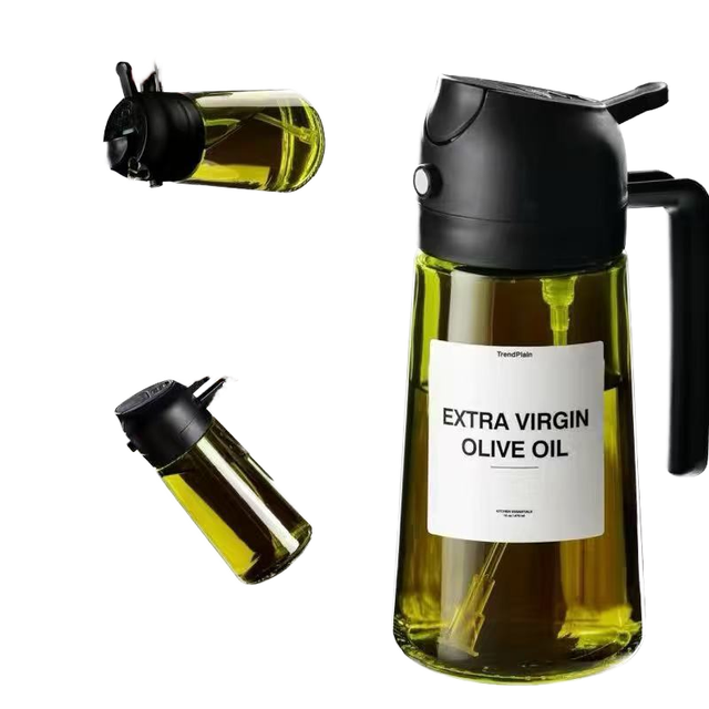 Kitchen 470ml 2-in-1 Food-Grade Oil Mister Dispenser Glass Oil Bottle for Air Fryer Salad BBQ Cooking with High Visibility