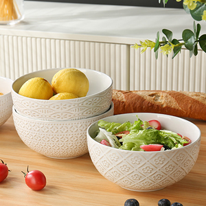 High-End 4-Piece Embossed Porcelain Bowl <b>Set</b> <b>6</b>-Inch 7-Inch Underglaze Colored Soup Bowls Eco-Friendly <b>for</b> Style Home - Product Image 6