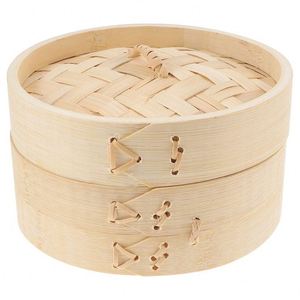 Dim Sum Steamer Breakfast Cesta de bambú de 2 niveles <span class=keywords><strong>Cerca</strong></span> de 3 capas Food Net Mat Vaporizadores naturales hechos a mano 5 pulgadas redondos - Product Image 6