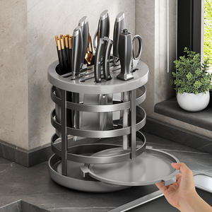 Soporte giratorio de lujo para cuchillos, estante de almacenamiento de acero inoxidable para encimera de cocina, organizador multifunción tipo Lazy Susan. - Product Image 3