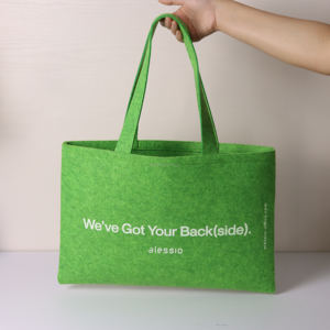 Sac fourre-tout unisexe en feutre PET personnalisé, grande capacité, vert, pour courses, avec logo imprimé en soie, OEM - Product Image 5