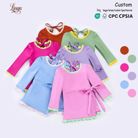 Gaun Anak Perempuan Bersertifikat CPC dan CPSIA, Bahan Nilon Spandex, Lengan Panjang, Ujung Berumbai, Pita di Belakang, Pakaian Olahraga Anak