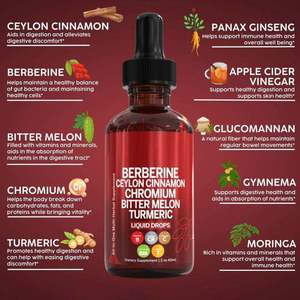 Gouttes liquides de berbérine, formule multi-herbes avec cannelle de Ceylan, melon amer, curcuma, chrome - Product Image 4