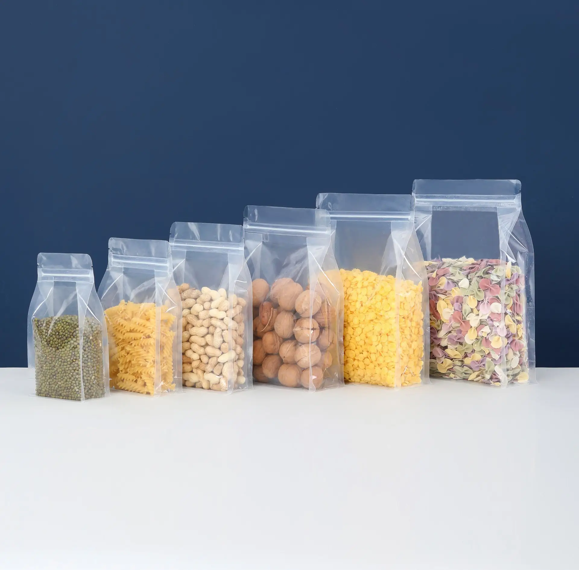 Cailyn Stock MOQ bajo transparente cuadrado fondo plano Zip Lock Frozen Matt esmerilado plástico bolsa de embalaje de alimentos para pequeñas empresas