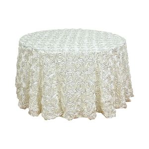 Ivory Rosette <b>Round</b> Tablecloth Polyester Event Small 3D Rose <b>Table</b> <b>Cloth</b> for Wedding - Product Image 1