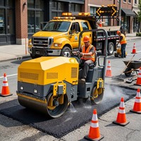 Compacteur vibrant diesel à double tambour de 1 tonne, mini-compacteur de sol et d'asphalte, machine de compactage de surface de chaussée, à conducteur marchant