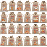 Nouveauté 24 pièces ensemble bonbons noël calendrier de l'avent sac suspendu pochette en toile de jute et sac de jute emballage cadeau pochettes à cordon