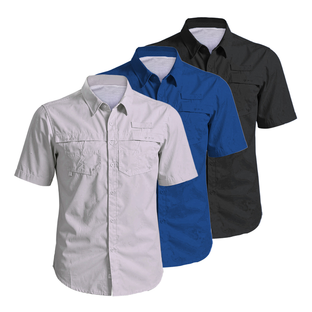 Eco-friendly Summer Short Sleeve Button-up Fishing Shirt for Men Customized UV Protection Fishing Shirt