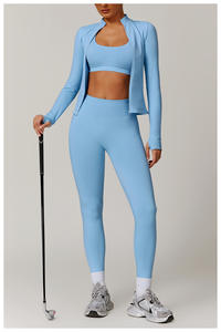 Ensemble 4 pièces de vêtements de yoga pour femmes avec logo personnalisé : soutien-gorge dos nu, veste zippée, short cycliste, tenue de sport formelle respirante et à séchage rapide - Product Image 5