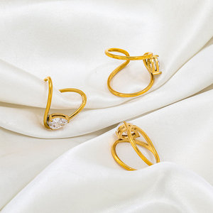 Joolim High End 18K Gold Plated Stainless Steel Geometric <strong>Profiled</strong> Curve Lines Zirconia <strong>Rings</strong> for Women Finger <strong>Ring</strong> Wholesale - Product Image 6