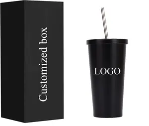 A Custom Logo rubber paint Matte Black 500ml 750ml customized stainless steel drinking cup with straw stainless steel tumblers