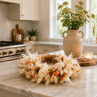 Couronne de fleurs séchées en rotin de vigne naturel bio style bohème pour décorations de Noël, Halloween, remise de diplômes, portes et fenêtres