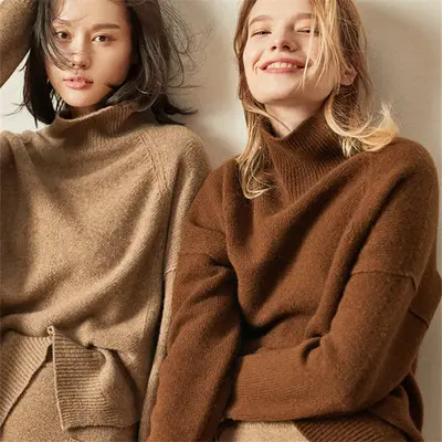 Pabrik Kustom Wanita Wol Sweter Pullover Wanita Turtleneck Longgar Rajutan Ukuran Besar Sweater