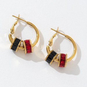 Новые дизайнерские серьги из нержавеющей стали 316L с разноцветными фианитами, покрытие PVD 18К золотом, водонепроницаемые, гипоаллергенные - Product Image 5