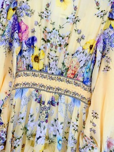 Vestido Largo 100% Seda, Primavera 2026, <span class=keywords><strong>para</strong></span> Fiesta de Noche, Sexy, Cuello en V, Estampado Floral, Manga Larga, Elegante, Amarillo, Maxi Vestido - Product Image 3