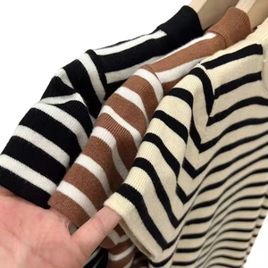 Wholesale Women's Half Turtleneck Striped Short Sleeve Crop Top Slim Fit <b>Soft</b> Breathable Knitted Blouse Casual Wear Multi-Color - Product Image 4