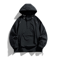 Anorak boutonné personnalisé pour hommes, veste imperméable de couleur unie, pull à capuche, veste coupe-vent décontractée pour hommes en plein air
