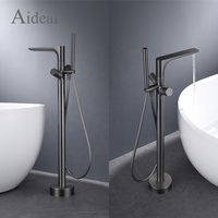 Nouvelle Robinet de Baignoire Thermostatique sur Pied en Laiton Massif Finition Gunmetal avec Douchette à Main