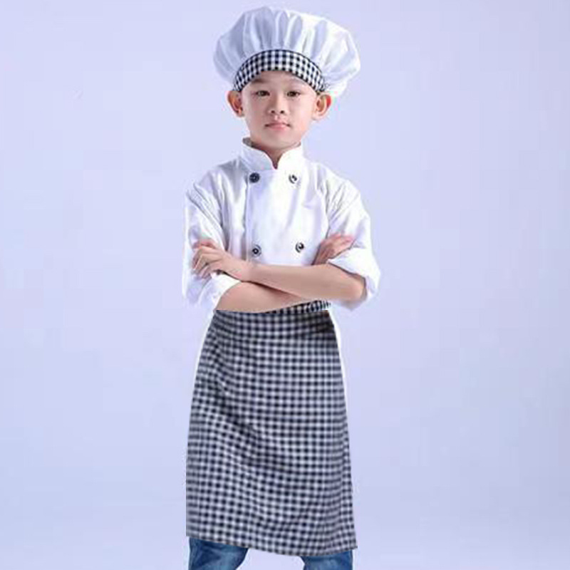Manches longues [damier noir et blanc] + tablier + chapeau de chef