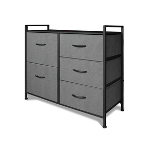 Armoires avec 5 tiroirs en tissu, commode, armoire de rangement pour chambre <span class=keywords><strong>à</strong></span> coucher, en métal noir, offre spéciale - Product Image 1