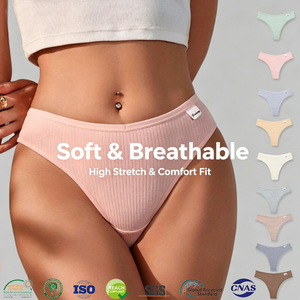 Braguitas de Algodón Acanalado para Mujer Joven, Tangas Sin Costuras, Ropa Interior Femenina de Cintura Media, Ropa Interior Diaria para Mujer, Tallas Grandes - Product Image 1