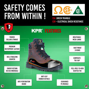 Kpr का प्रमाणित विराम-प्रूफ स्टील टो वाटरप्रूफ वर्क बूट पुरुषों के लिए एंटी-स्लिप उद्योग विरोधी सुरक्षा जूते - Product Image 4
