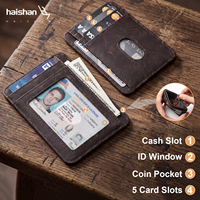 Dompet Kartu Kulit Asli Tipis, Tempat Kartu Saku Depan, Minimalis, Anti RFID, untuk Pria dan Wanita