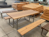 Table de pique-nique moderne Patio Park en gros d'usine avec banc Table de pique-nique extérieure en acier inoxydable banc table et banc de jardin