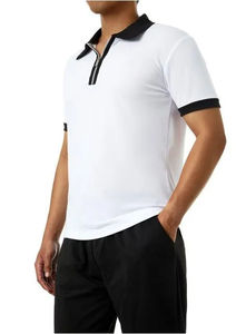 Camiseta de color de contraste de semi-cremallera Polo de manga corta con cremallera de poliéster de verano - Product Image 5