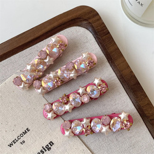 Pince à <span class=keywords><strong>cheveux</strong></span> rétro rose scintillante avec diamants, pour franges rebelles, accessoire de coiffure pour femme - Product Image 1