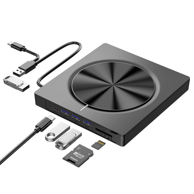 Seven-in-one DVD-RW Burner, TF USB Flash Drive, Multi-functional External Optical Drive for Reading and Burning