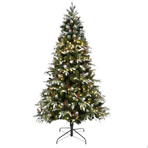 Arbre de Noël artificiel vert PE et PVC pré-éclairé LED de haute qualité de 6 pieds avec support en métal pour la fête de vacances d'hôtel de bureau à domicile - Product Image 1