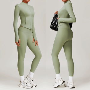 Nude Feeling Vêtements <span class=keywords><strong>de</strong></span> sport pour femmes Extensible Zip complet Yoga Gym Fitness Rose Veste <span class=keywords><strong>de</strong></span> yoga à manches longues avec trou pour le <span class=keywords><strong>pouce</strong></span> - Product Image 2