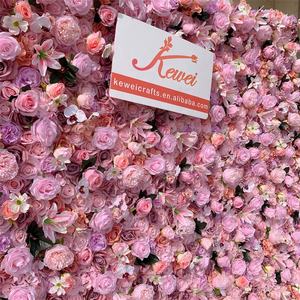 Kewei 004 3D ติดผนังงานแต่งงานดอกไม้สีม่วงอ่อนดอกกุหลาบลิลลี่สีชมพูม้วนขึ้นฉากหลังดอกไม้ประดิษฐ์สำหรับเวทีการจัดงาน - Product Image 3