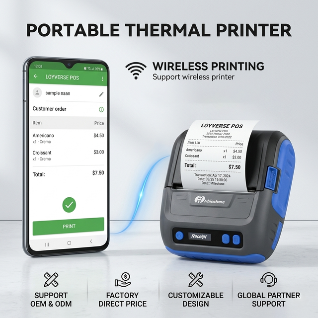 Milestone/MHT-P29L OEM 80mm Thermal Portable Invoice Handheld POS Hand Printer Wireless Receipt Label Machine in Stock Multi-OS
