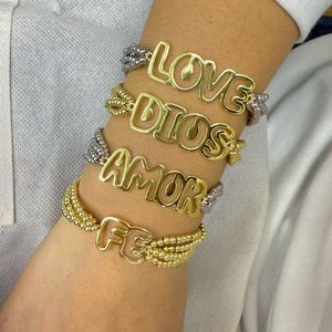 LS-B9150 Braccialetto con Lettere "DIOS/AMOR/FE/LOVE" in Oro e Argento, Bracciale con Perline Regolabile alla Moda per Donna - Product Image 2