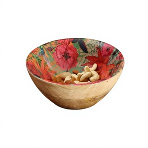 Cuencos de madera pulidos con esmalte impreso para utensilios de cocina al por mayor, de alta calidad, tamaño mediano, con logo personalizado, para fiestas - Product Image 1