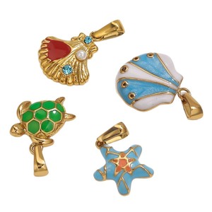 Dijes de Esmalte Dorado con Motivos Marinos |   Colgante de Acero Inoxidable Chapado en Oro PVD de 18K para Fabricación de Joyería DIY |   Concha de vieira, tortuga marina, estrella de mar - Product Image 5