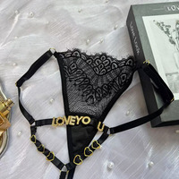 Nouveauté 2026 : String sexy en dentelle noire en forme de cœur avec lettres dorées personnalisables – Modèles tendance