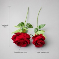 Fleur artificielle en tissu velours rouge pour la Saint-Valentin, les arrangements floraux de mariage, les fournitures pour mur de fleurs