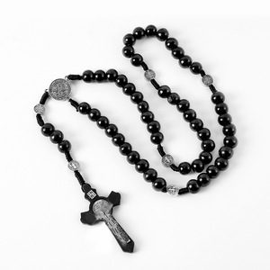 천연 나무 구슬 십자가 기도 묵주 펜던트 수공예 - Product Image 1