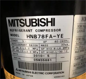 คอมเพรสเซอร์อินเวอร์เตอร์มิตซูบิชิ HNB110FYE-C ใช้สารทำความเย็น R410a สำหรับเครื่องปรับอากาศ ปั๊มความร้อน - Product Image 3