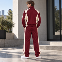 Survêtement personnalisé à rayures latérales avec fermeture éclair intégrale pour homme, veste en polaire et pantalon long, logo imprimé pour un usage quotidien décontracté